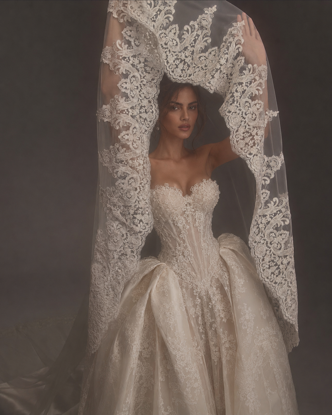 Elegant bridal gown with lace veil